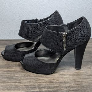 Fergie black metallic heels